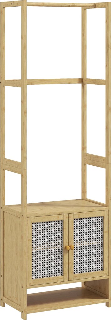 HOMCOM Móvel Cabide de Entrada de Bambu com Sapateira Barra para Pendurar Prateleira Ajustável 53x31x168 cm Madeira | Aosom Portugal