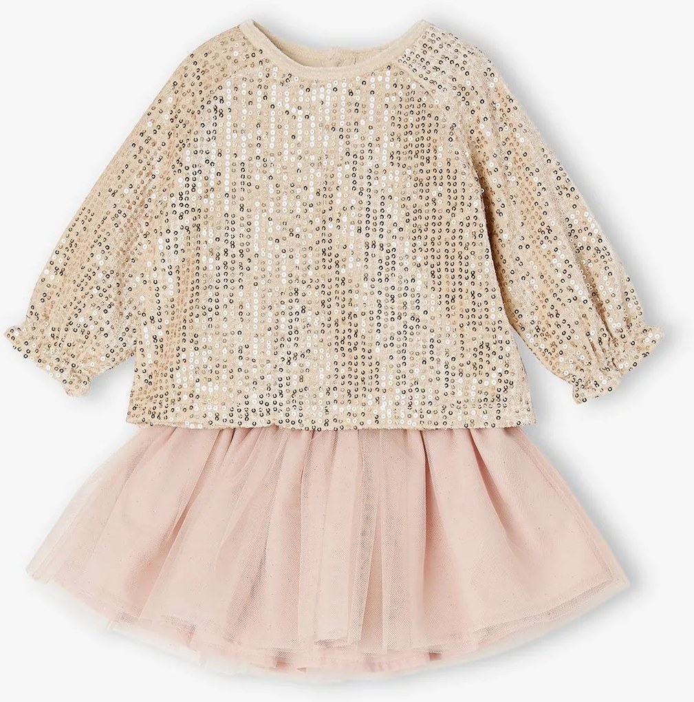Conjunto de saia de tule e top para bebé menina rosa