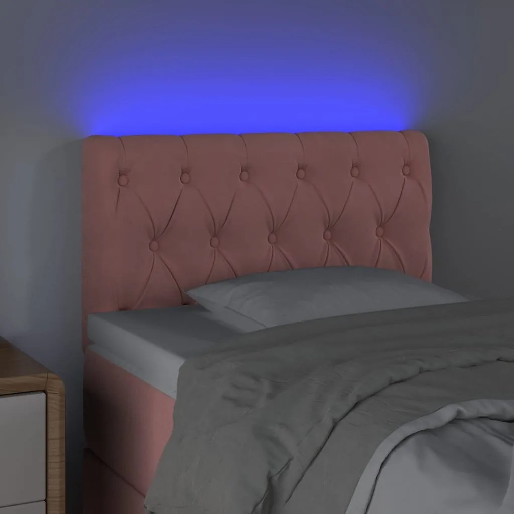Cabeceira de cama c/ luzes LED veludo 80x7x78/88 cm rosa