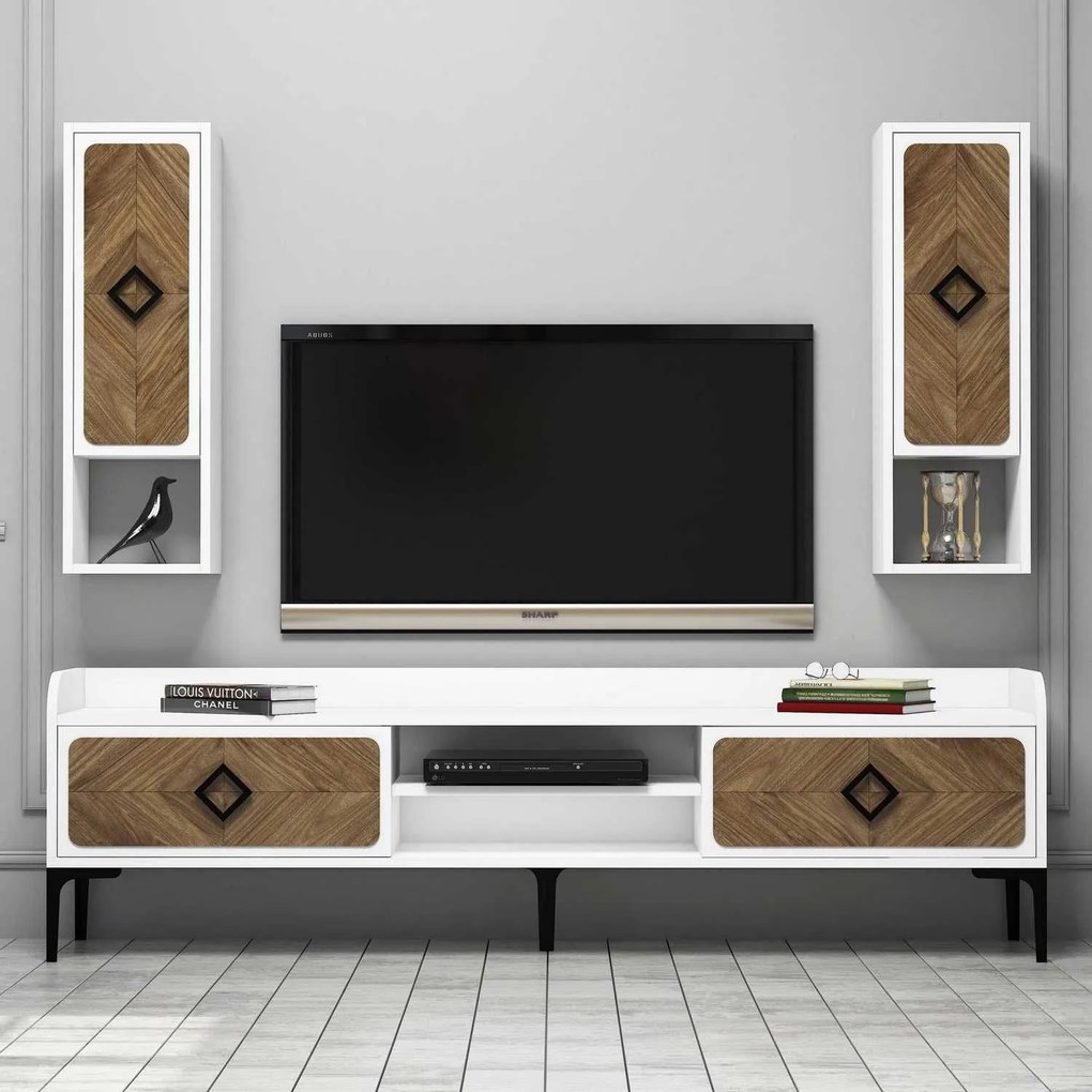 Móvel TV Samba – Branco Nogueira – 180x52x35 cm