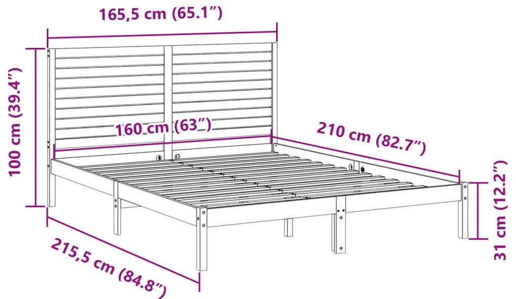 Cama extra longa sem colchão 160x210 cm madeira maciça