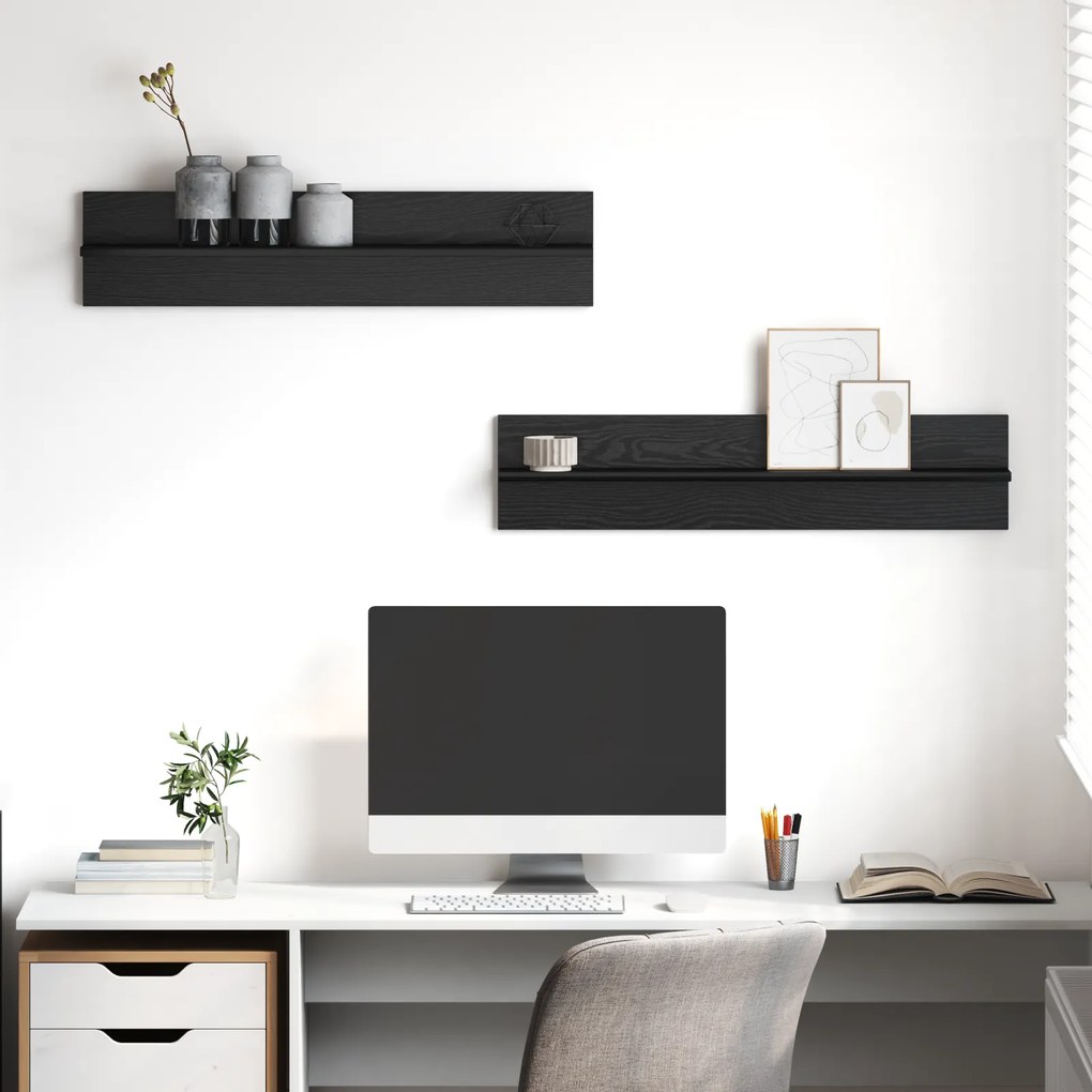 vidaXL Prateleiras de Parede 2 pcs Carvalho Preto 80 x 11.5 x 18 cm
