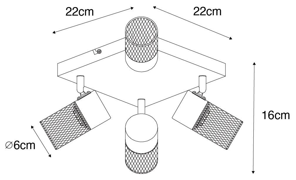 Luminária de teto industrial preta 4 luzes ajustáveis - Jim