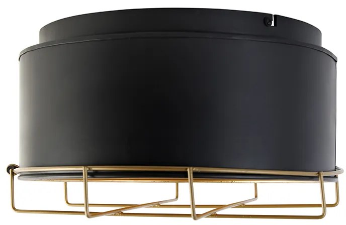 Luminária de teto industrial preto com dourado 35 cm - Barril