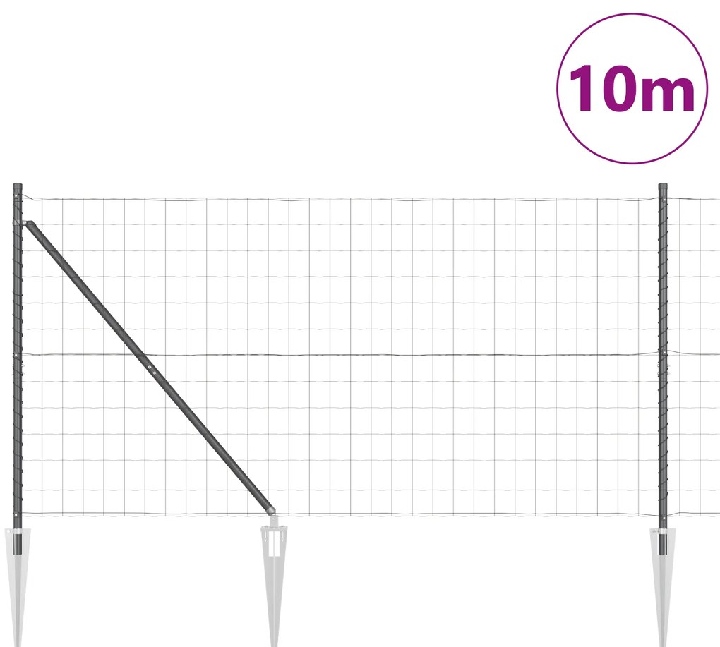 Cerca Euro com 7 postes em espinho 1.2x10 m Aço Galvanizado Cinza