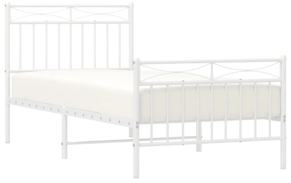 Estrutura de cama com cabeceira e pés 90x190 cm metal branco