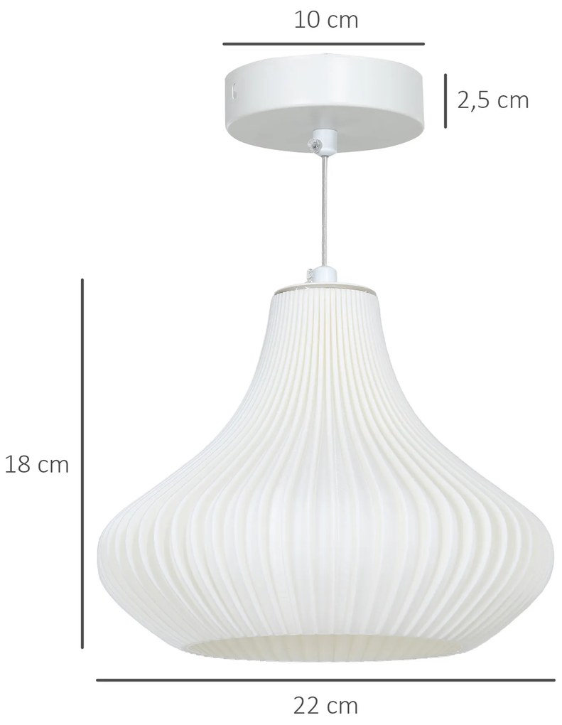 Candeeiro Suspenso Moderno Candeeiro de Teto com Ecrã de Impressão 3D Iluminação para Sala de Jantar Ø22x18 cm Branco