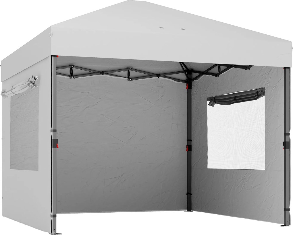Outsunny Tenda Dobrável 3x3 m Pop-up com 3 Paredes Laterais 2 Janelas em Malha UPF50+ Altura Ajustável 3 Níveis 297x297x285 cm Branco | Aosom Portugal