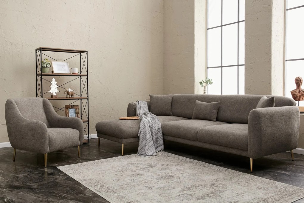 Sofá-Cama de Canto Simena – Cinzento – 266 x 133 cm