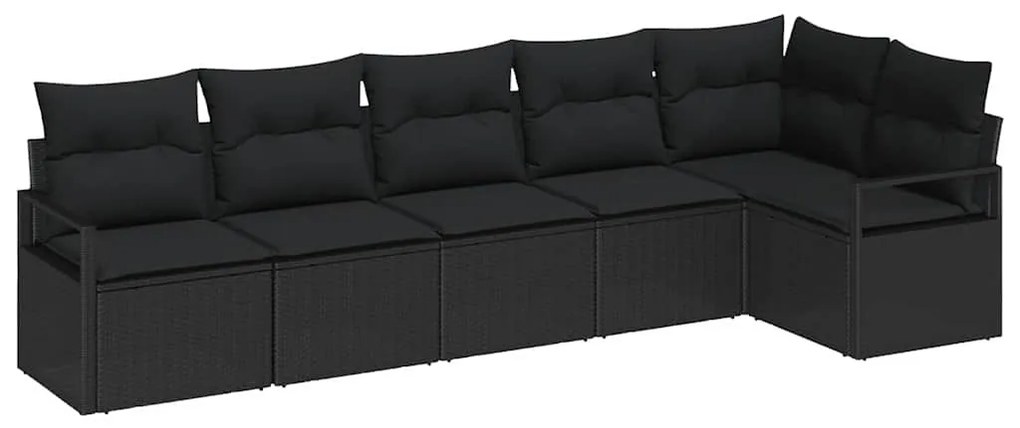 Conjunto de Sofás para Jardim com 6 Peças e Almofadas Pretas em Rattan