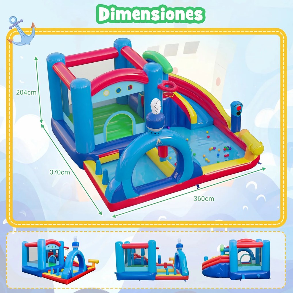 Castelo insuflável Escorrega aquático insuflável com parque infantil (SEM SOPRADOR) , piscina de salpicos, canhão de água e jogos de precisão Multicol