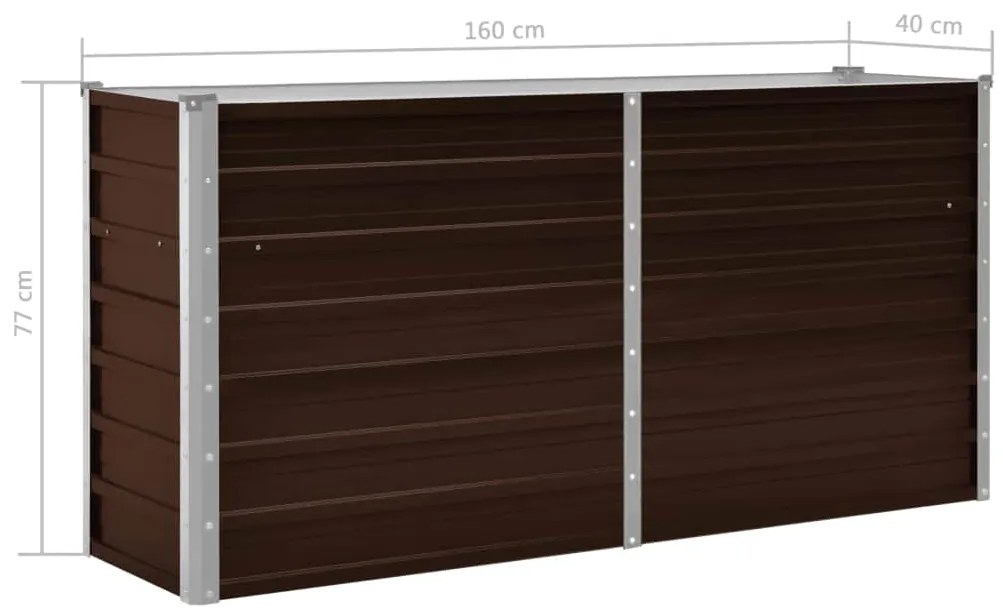 Canteiro elevado de jardim aço galvanizado 160x40x77cm castanho