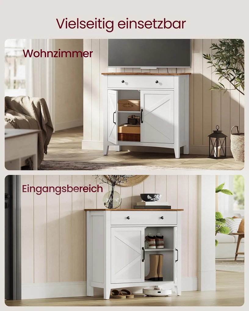 Armário de cozinha 40 x 80 x 80 cm com gavetas e portas em branco nuvem e castanho mel