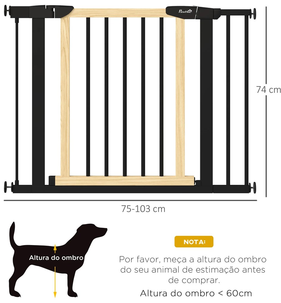 Barreira de Segurança para Cães Extensível para Escadas e Portas 75-103cm Barreira de Segurança com 2 Extensões de Aço Fechamento Automático e Sistema