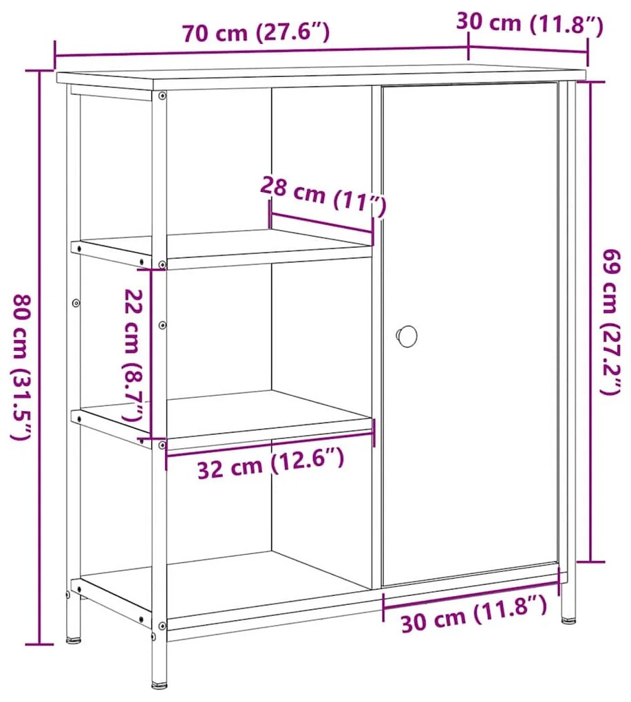 Buffet Madeira Velha 70x30x80 cm Madeira Engenharia