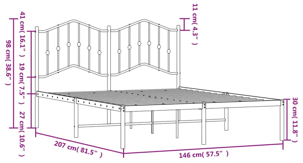 Estrutura de cama com cabeceira 140x200 cm metal preto