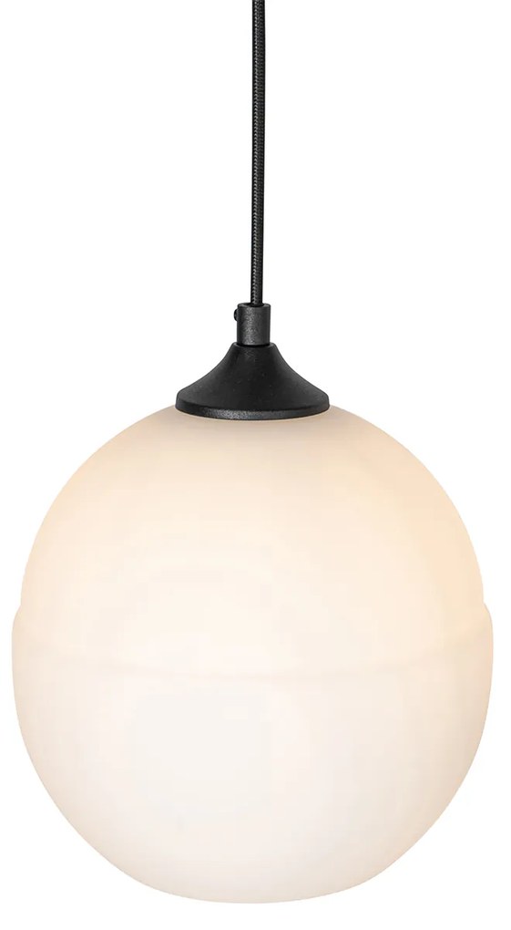 Candeeiro de suspensão Art Deco preto com vidro opalino 8 luzes - Hanne Art Deco
