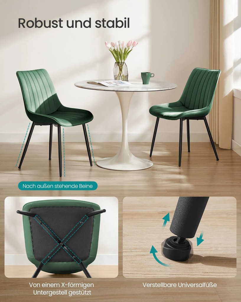 Conjunto de 2 cadeiras de jantar veludo com pernas de aço Preto-verde