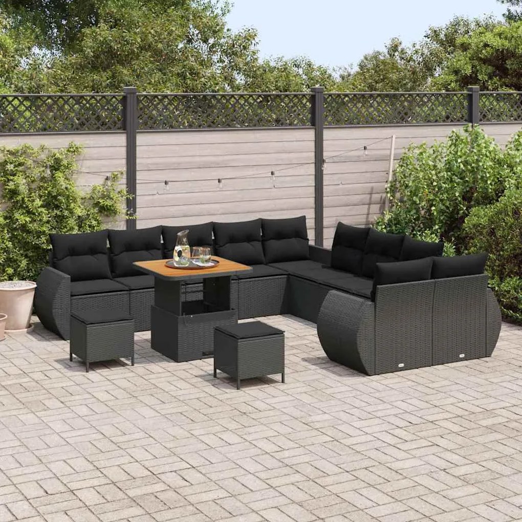 vidaXL Conjunto de Sofá de Jardim com almofada 13 pcs Preto