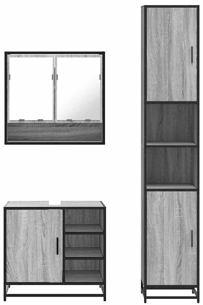 3 pcs Conjunto móveis casa de banho madeira proc. cinza sonoma