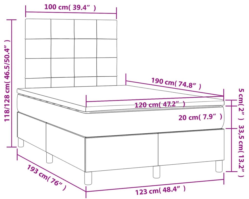 Cama boxspring com colchão 120x190 cm tecido cinzento-claro