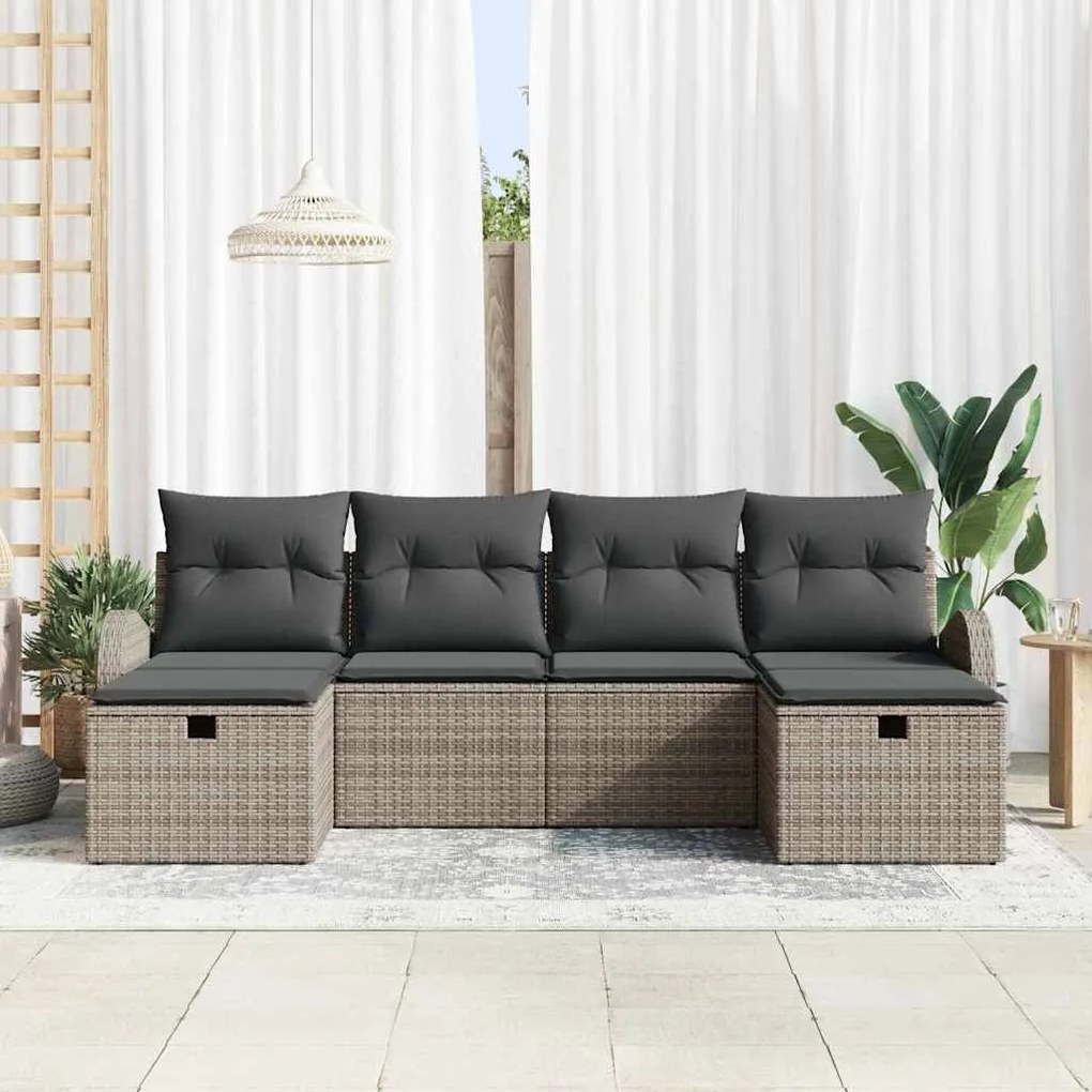 Conjunto de Sofá de Jardim de 6 Peças com Almofadas Cinza Polyrattan