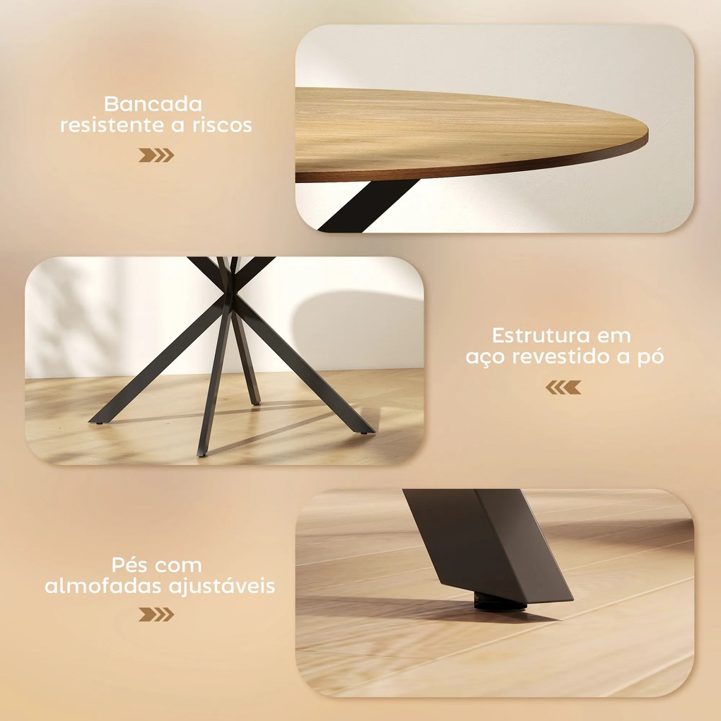 Mesa de Refeição Redonda (CADEIRAS NÃO INCLUIDAS) para 4 Pessoas Mesa de Cozinha Industrial com Estrutura de Aço Ø120x75 cm Madeira