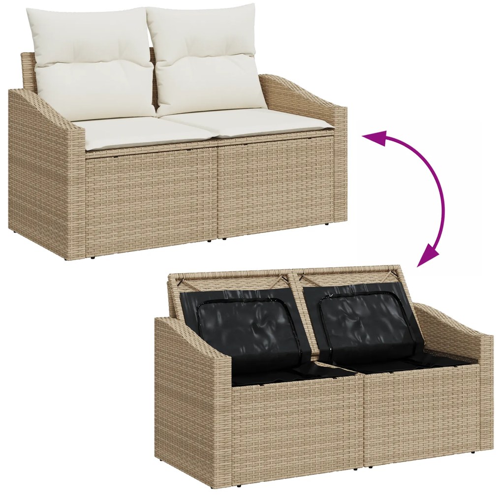 Conjunto de Sofá de Jardim 8 Peças com Almofadas Bege em Rattan Sintét