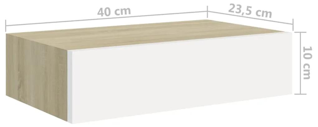 Prateleira de parede c/ gaveta MDF 40x23,5x10cm carvalho/branco