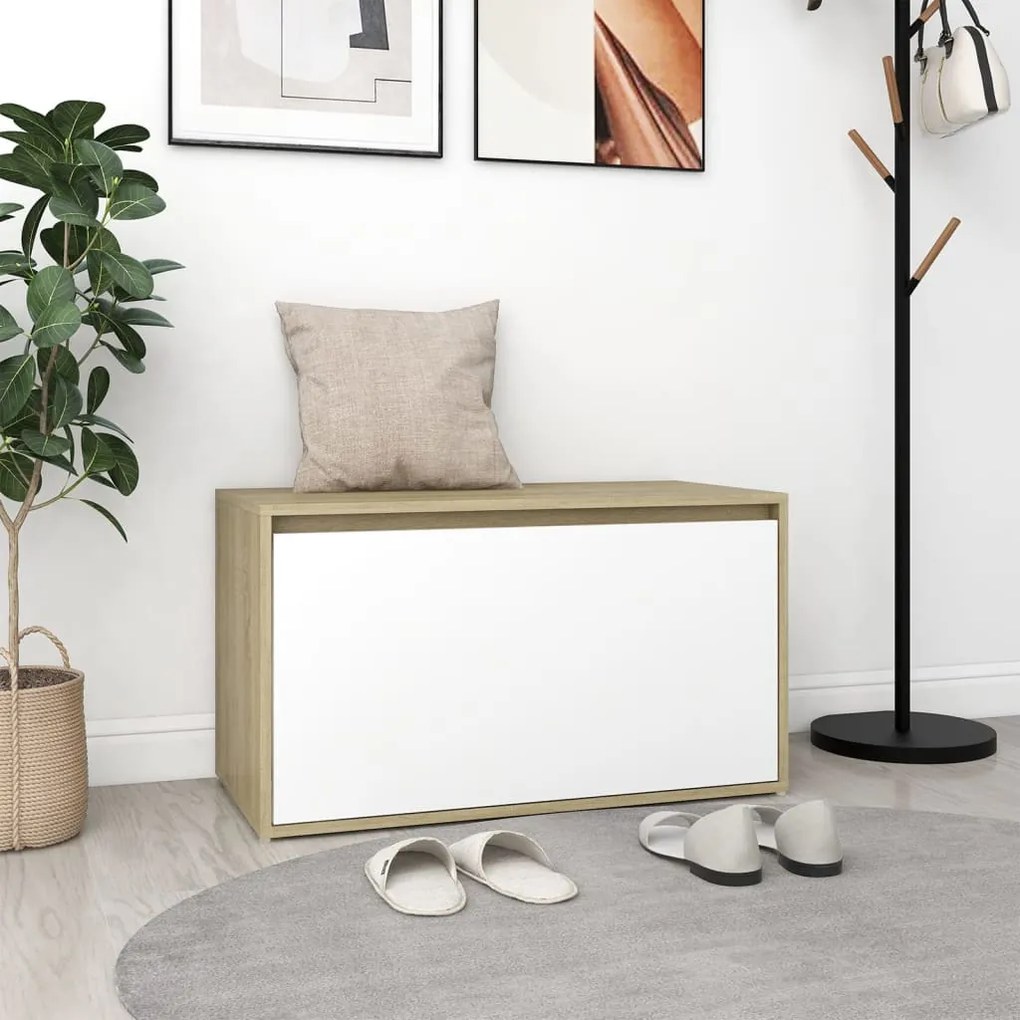 vidaXL Banco de corredor 80x40x45 cm contraplacado branco/carv. sonoma