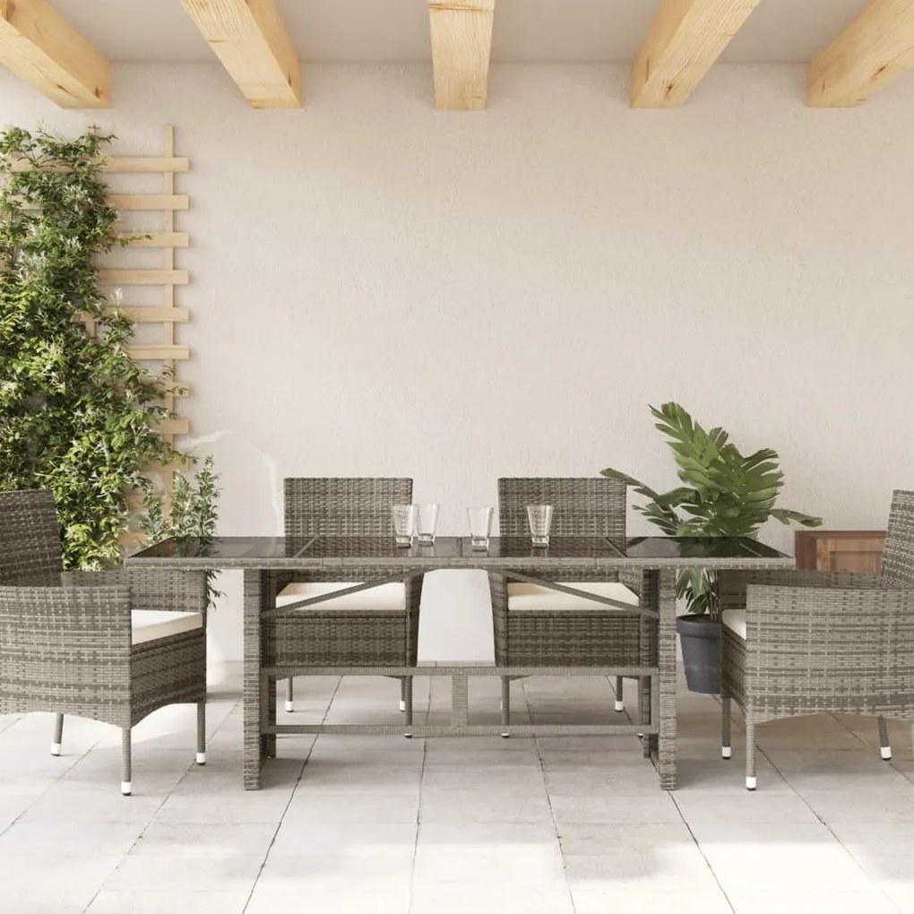 Mesa de jardim com tampo de vidro 190x80x74 cm vime PE cinza