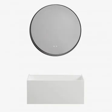 Conjunto De Móveis De Banheiro De Resina Com Pia Integrada E Luz Led Nerine Branco & Redondo Led E Anti-embaciamento Preto Ø80 Cm Kimacs - Sklum