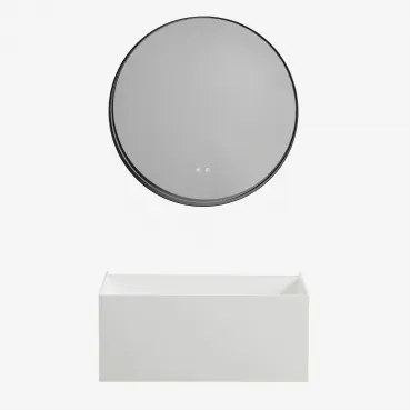 Conjunto De Móvel De Casa De Banho Suspenso Em Resina Com Lavatório Integrado E Luz Led Nerine Branco & Redondo Led E Anti-embaciamento - Sklum