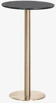 Mesa Alta De Bar Redonda Ø60 Cm Em Pedra Natural Xiren Mármore Verde Big Flower - Dourado Escovado - Sklum