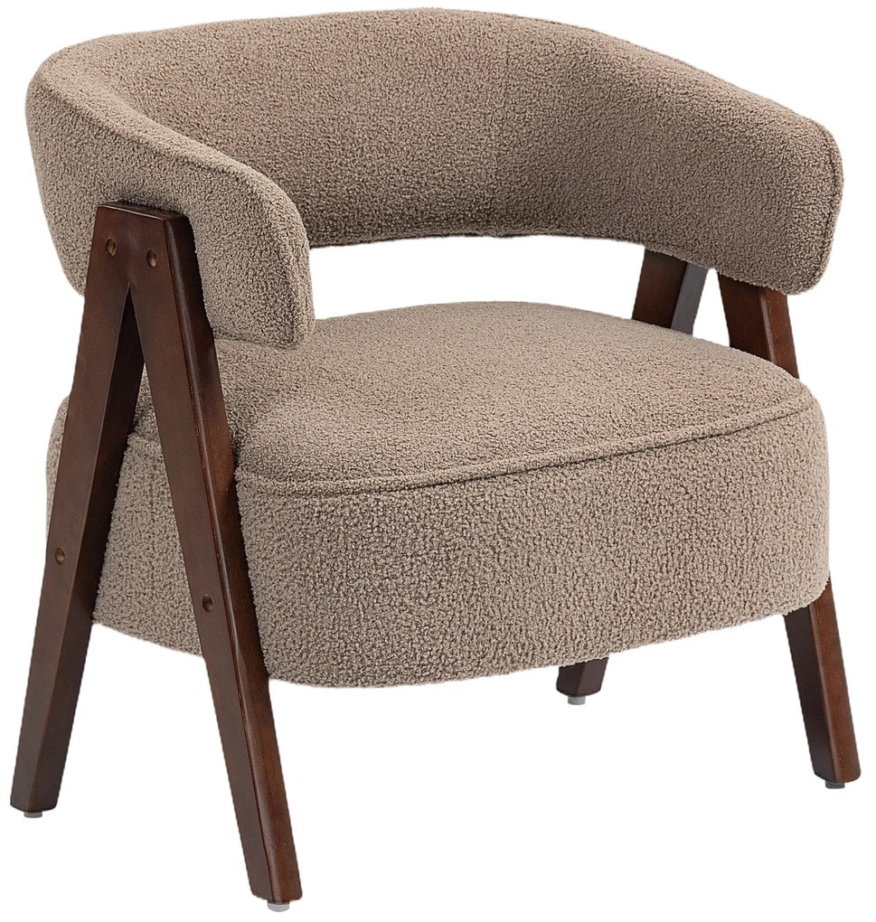 Poltrona de Sala de Estar Estofada em Borreguito Poltrona de Leitura Moderna com Encosto Curvo 70x64x71 cm Castanho