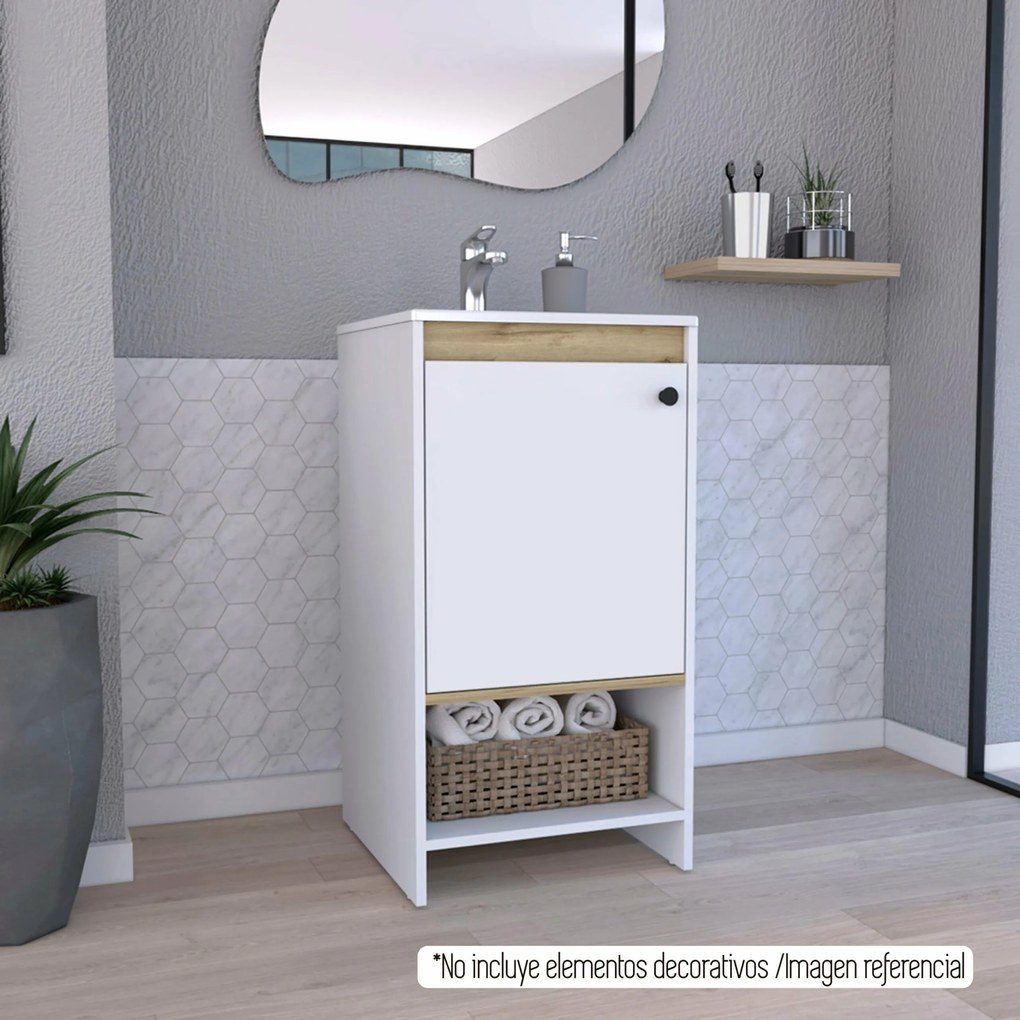 Móvel de casa de banho com lavatório malaga, com compartimento com porta prateleiras resistentes, 85 cm a x 45 cm e x 45 cm P, branco/duna