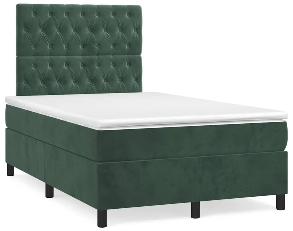 Cama boxspring com colchão 120x190 cm veludo verde-escuro