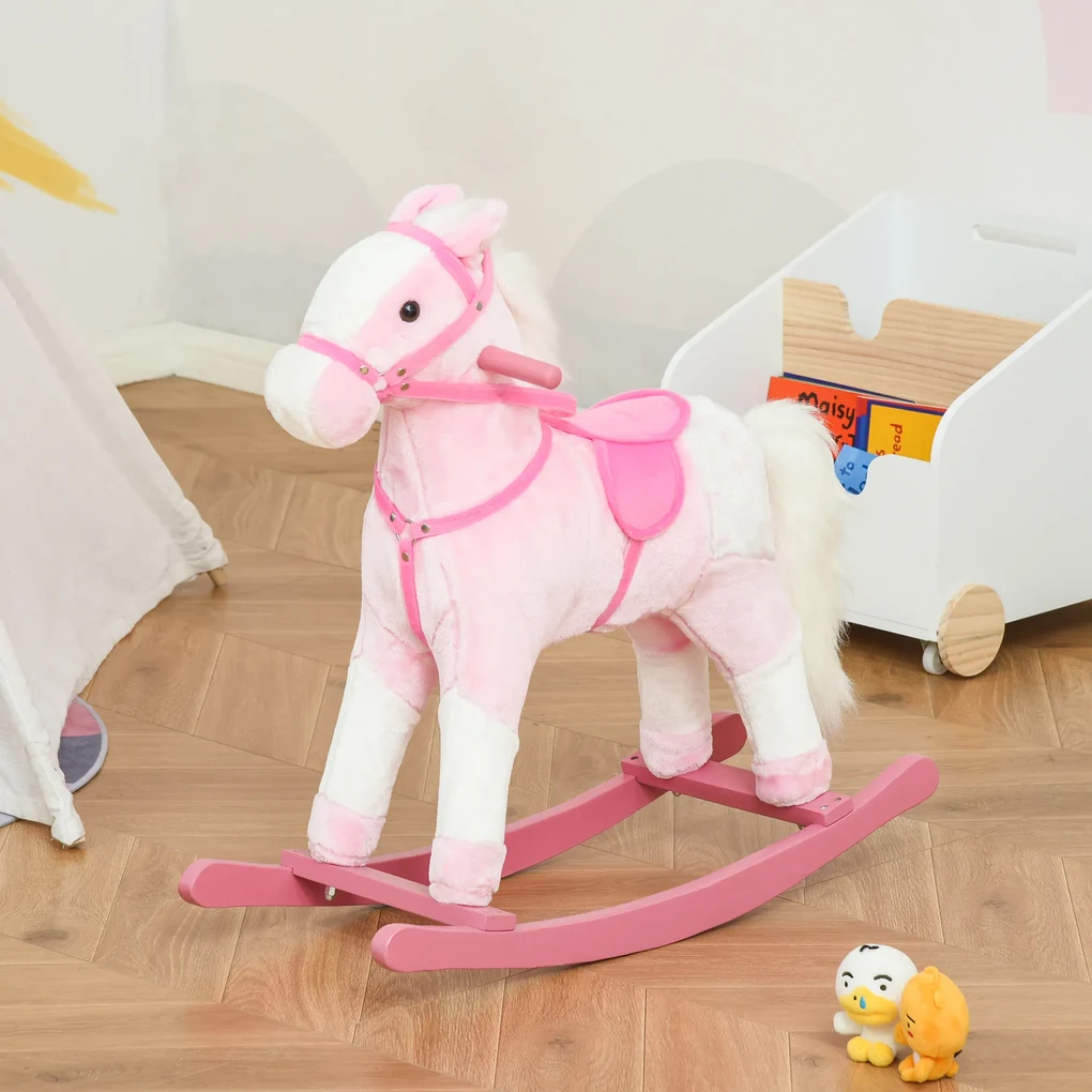 HOMCOM Cavalo de Brinquedo para Crianças acima de 3 Anos com Sons Realistas  85x28x60 cm Marrom