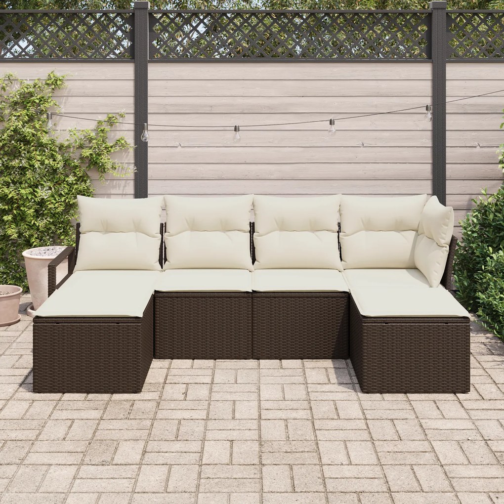 Conjunto de Sofás para Jardim com Almofadas Castanho Rattan Poliéster