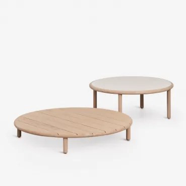Conjunto De 2 Mesas De Centro Redondas Para Jardim Em Madeira De Acácia Olivia Castanho Acacia Claro - Branco Gardenia & Marrom Acácia Claro - Sklum