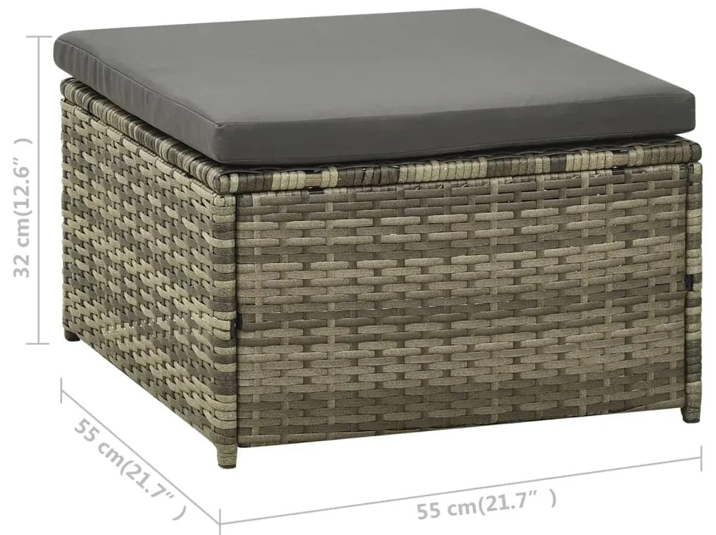 3 pcs conjunto lounge de jardim c/ almofadões vime PE cinzento