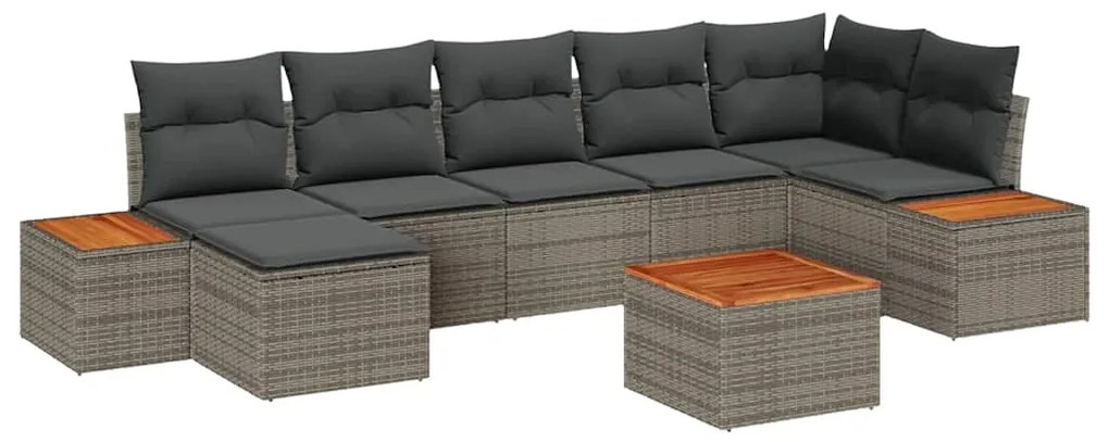 Conjunto de Sofás de Jardim 8 Peças com Almofadas Cinza em Rattan Acác