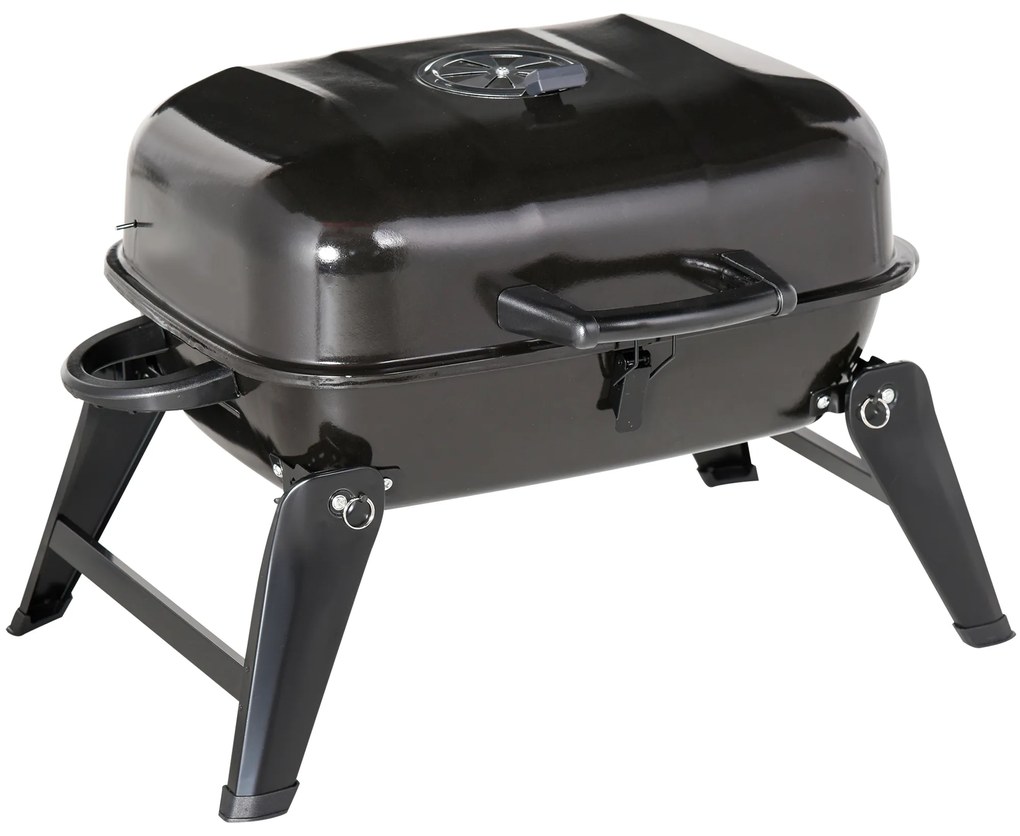 Outsunny Barbecue a Carvão Portátil Barbecue a Carvão de Mesa Compacta para Jardim Exterior Campismo 59x43x39 cm Preto