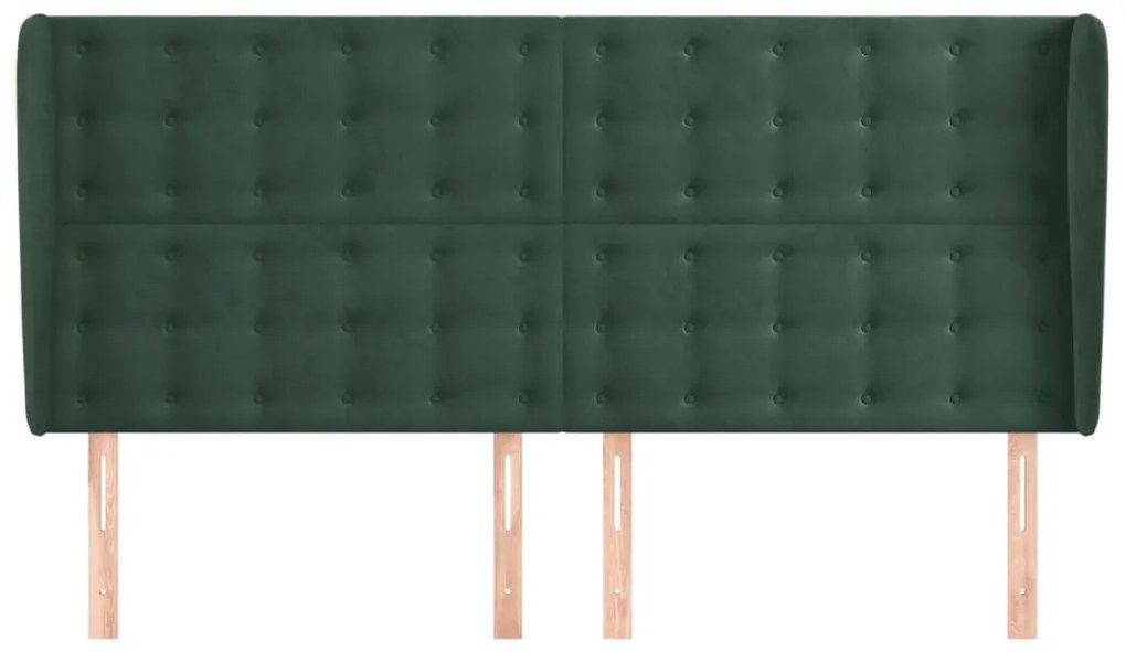 Cabeceira cama c/ abas veludo 163x23x118/128 cm verde-escuro