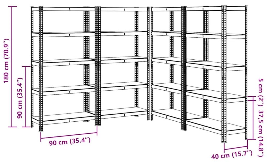 Prateleiras de armazenamento de 5 camadas 4 pcs aço antracite