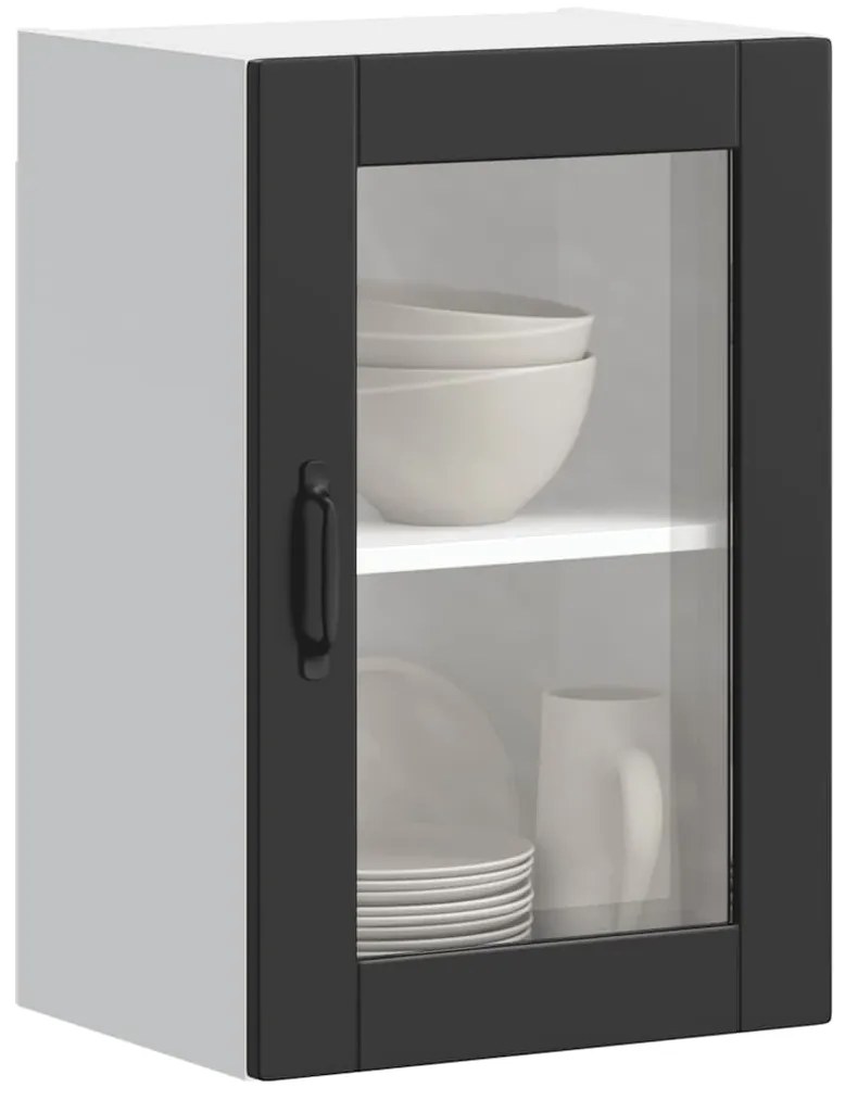 Armário de parede de cozinha com porta de vidro Porto preto