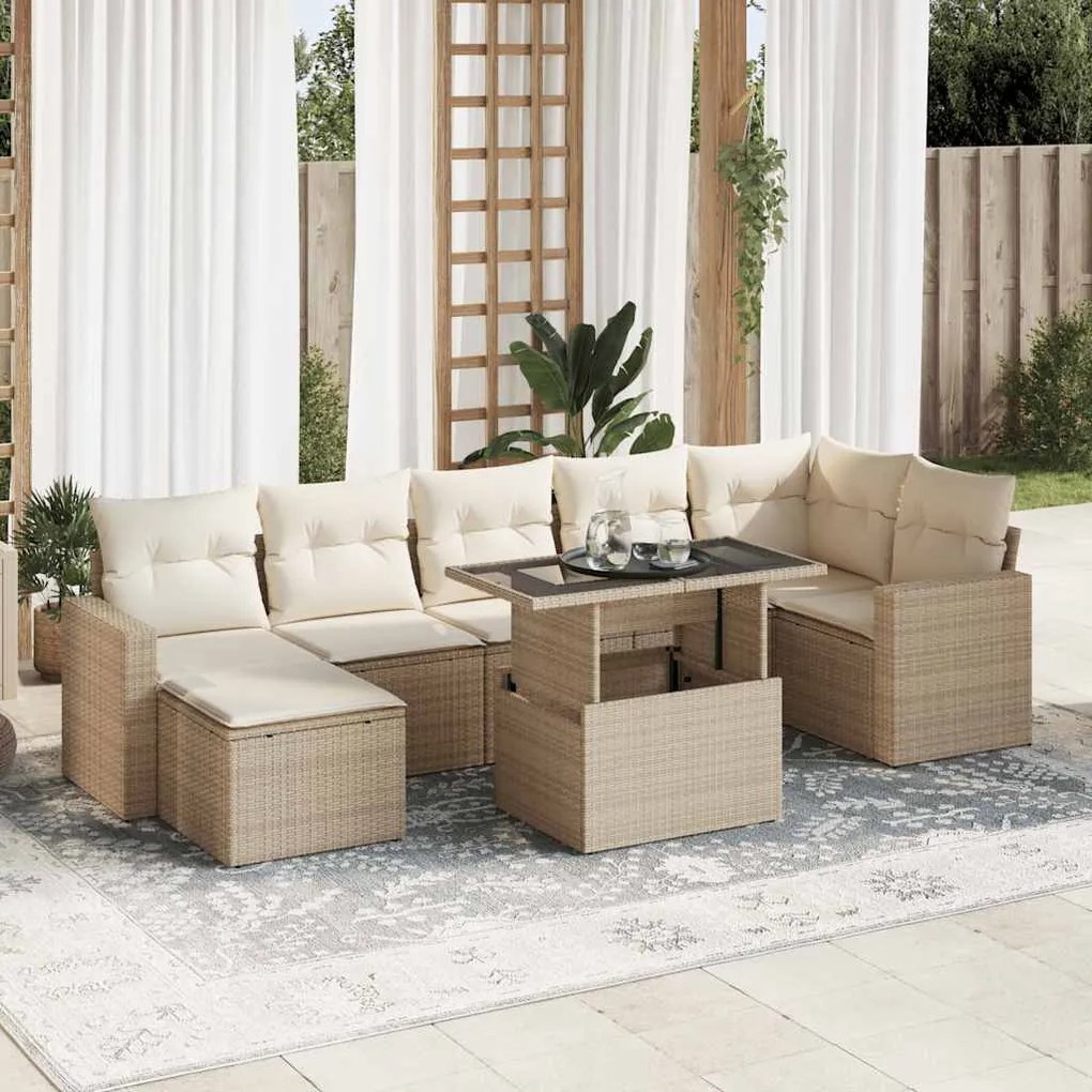 vidaXL 8 pcs conjunto de sofás p/ jardim com almofadões vime PE bege