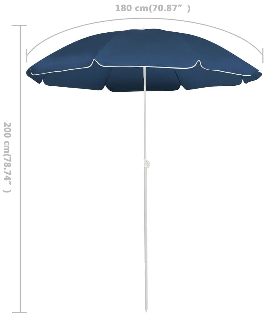 Guarda-sol de jardim com poste de aço 180 cm azul