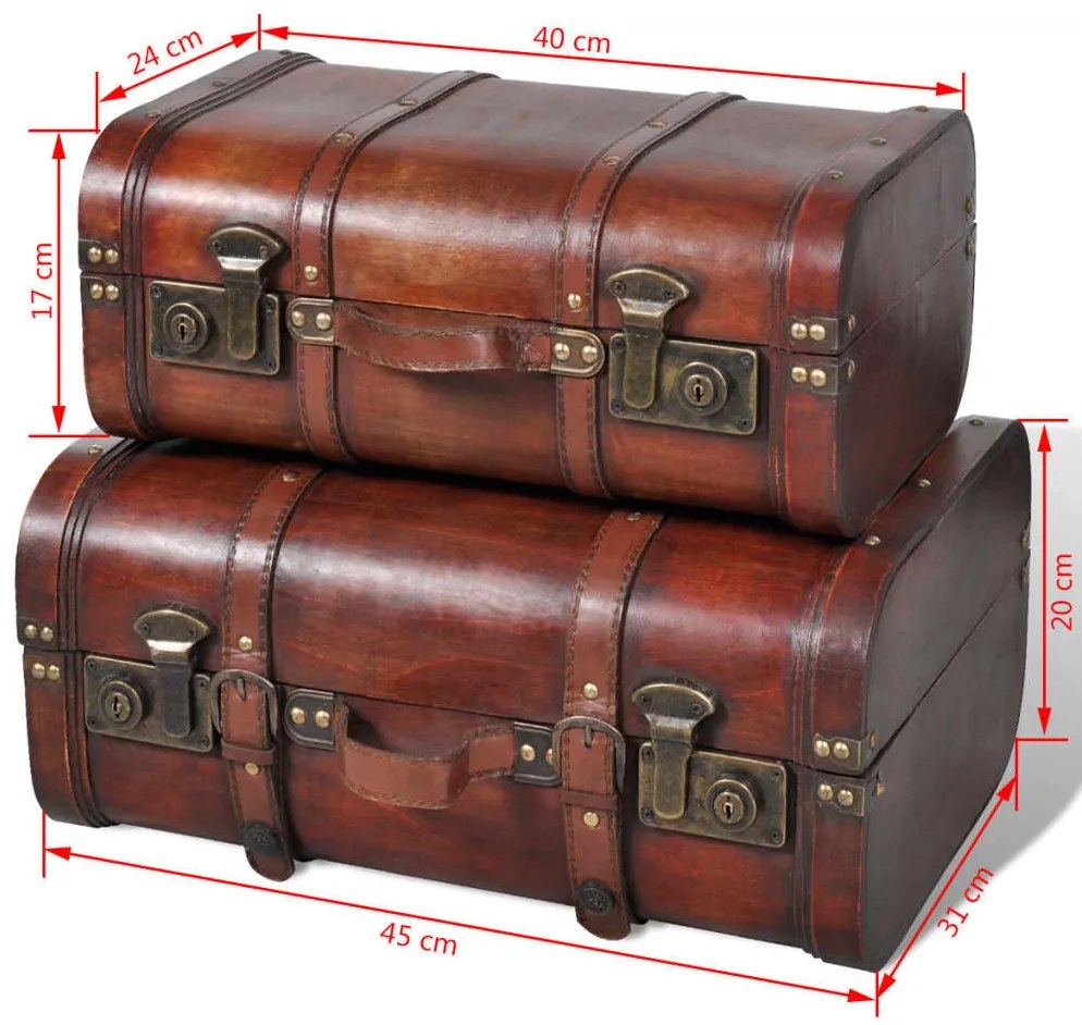 Conjunto de 2 baus de madeira castanhos 2 peças