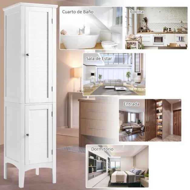 Armário de casa de banho alto com 5 níveis de arrumação estreito 37 x 37 x 160 cm Branco